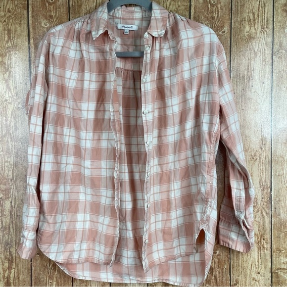 Madewell Central Long Sleeve Button Down Shirt in Pink Danville Plaid size xs - Picture 2 of 16